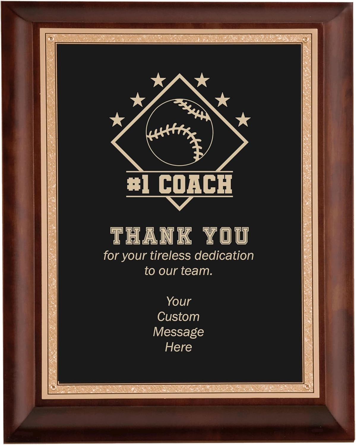 Custom Sports Award Plaques Baseball Coach Thank You Gift with Personalized Message 8x10 Cherry Wood and Brass Plate