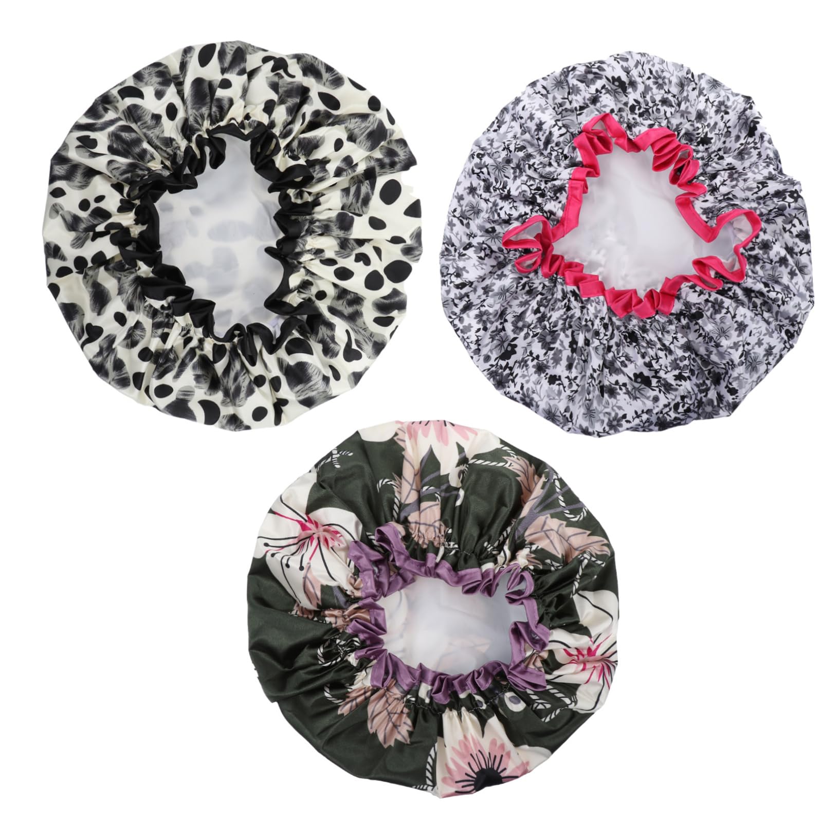 Healvian 9stücke Wasserdichte Duschhauben Aus Satin Für Damen Elastische Badekappen Doppellagig Langlebig Für Haarpflege Und Schlafschutz Verschiedenen Designs Lilien Kleine Schwarze