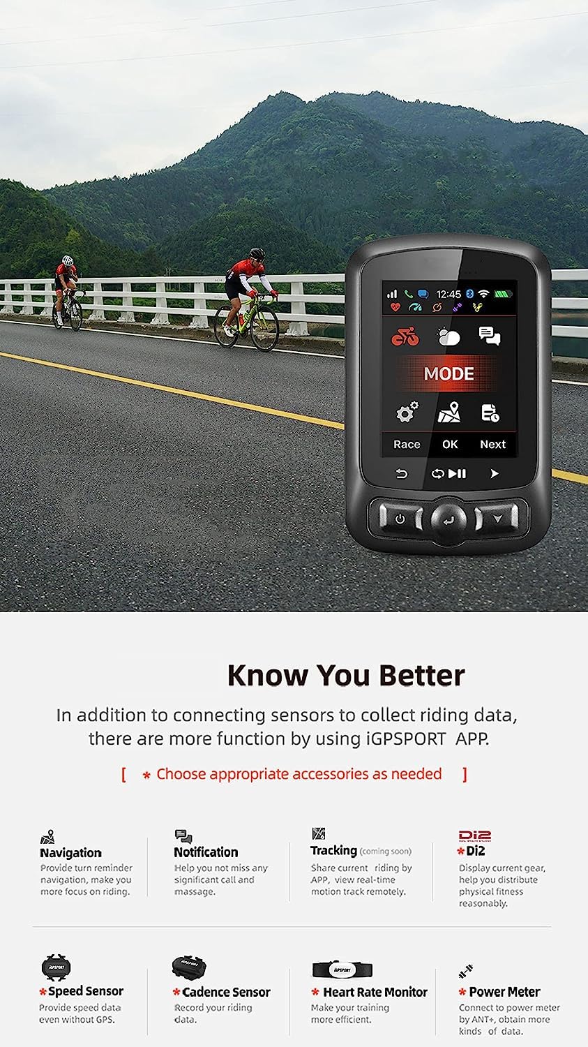 Velocímetro Smart GPS Bike Computer Ciclismo Navegación, Velocímetro de Bicicleta de montaña de Carretera, Odómetro, Pantalla LCD a Color a Prueba de Agua Odómetro