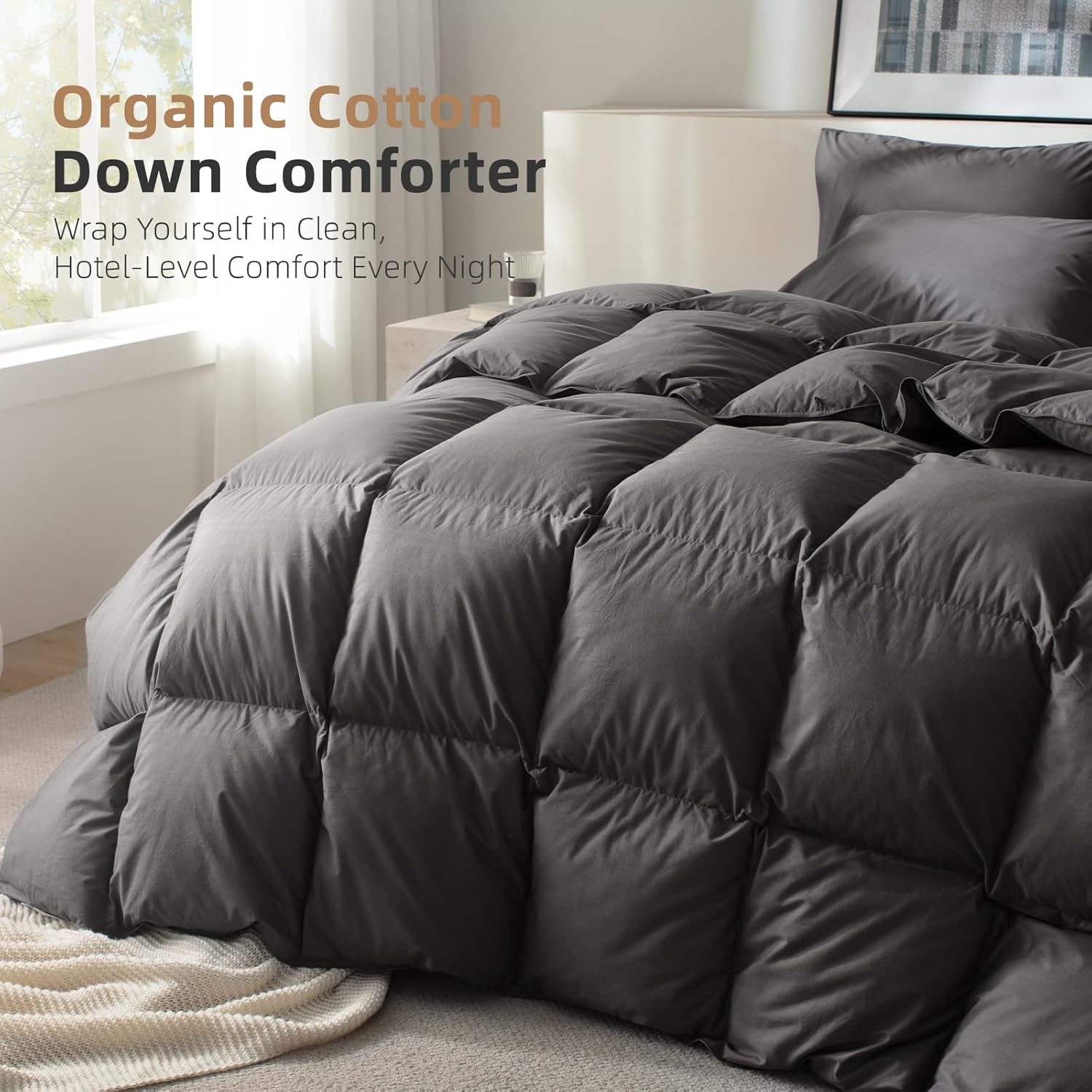 hungarian down feather fiber comforter oversize king size,hotel style bedding comforter,750+ fill power,1200tc,100% organic cotton fabric,all season grey duvet insert with 8 corner tabs oversize king(120x98inches) solid grey