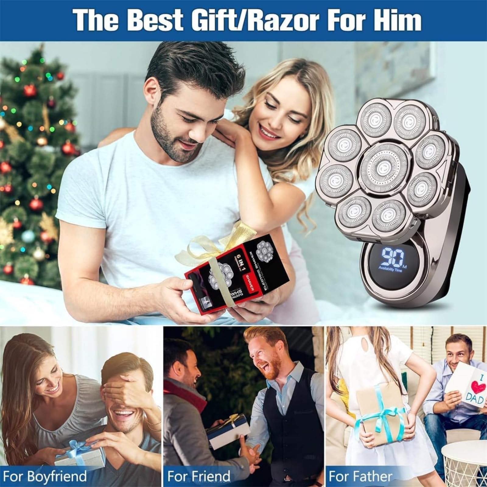 Bawldy 9.0 Rasoio, Bawldy Pro Head Shaver, 9D Floating Blade Heads, IPX7 Impermeabile Wet Dry Shaving, Ricaricabile Cordless Razor