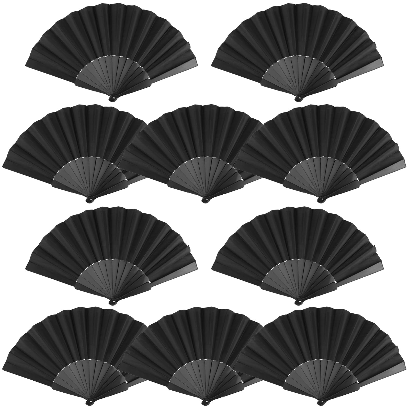 YUENPUN 10 PCS 42 x 23cm Black Hand Fan Folding, Black Fabric Fans for Daily Use, Home Decorations, Party, DIY Creativity, Dancing Stage Performance Props