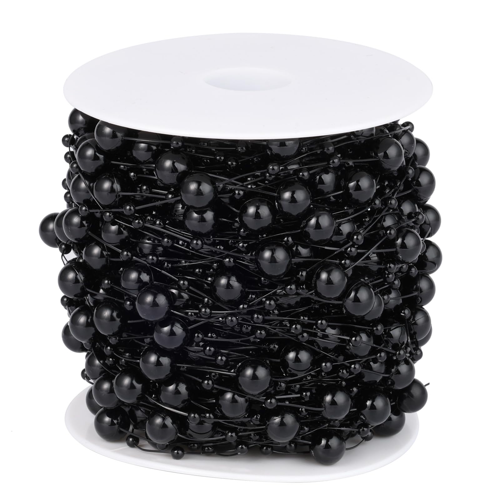 98FT 8mm 3mm Black Faux Pearl Beads String Garland Roll Bulk for DIY Craft