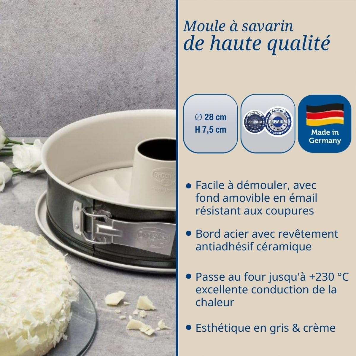 Dr. Oetker 9330850 Springform mit Scharnier, Kuchenform, runde Form, Savarinform, runde Form, Edelstahl, Keramik, Creme, Anthrazit, 28 cm x 7,5 cm, 2 Stück