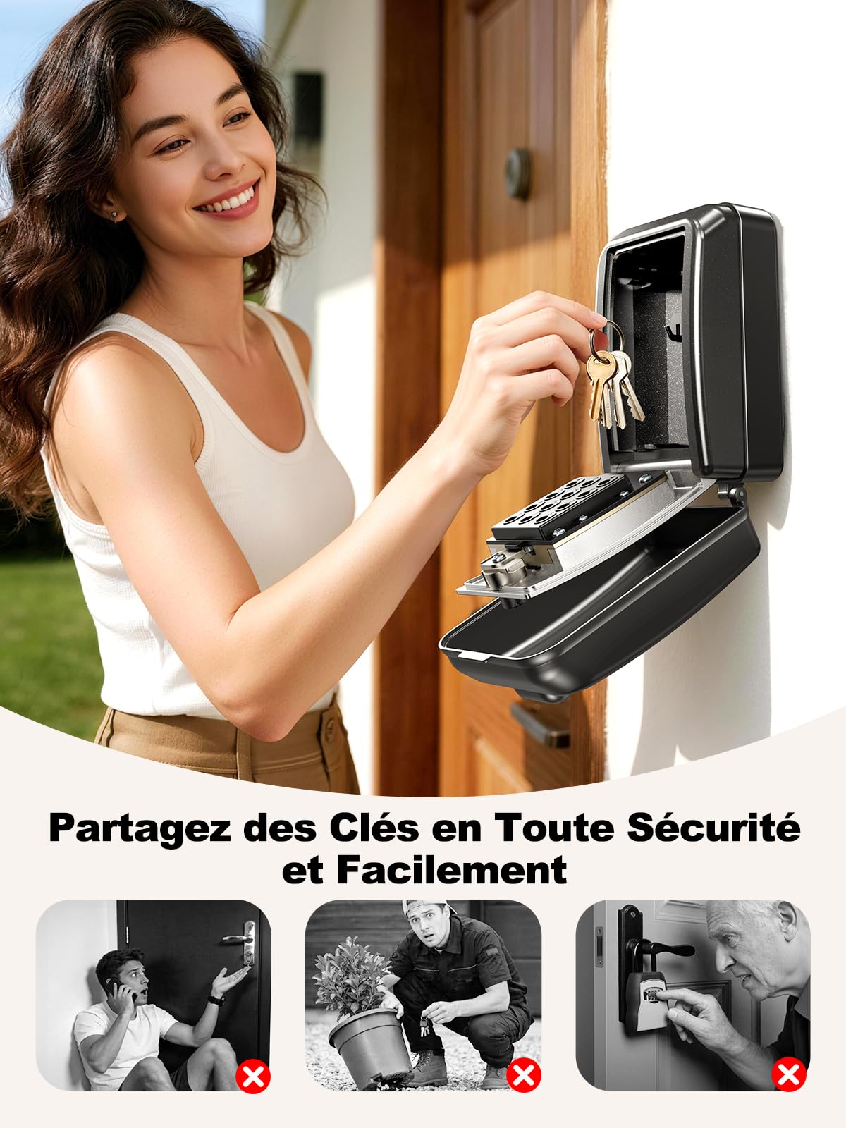 ISEYOU Boite a Clef Murale, Boite a Clefs Securisee Exterieur avec Code 12 Chiffres, Grande Capacité & Résistant aux Intempéries, Cofre Fort a Cle Robuste pour Maison, Garage, Bureau et Jardin