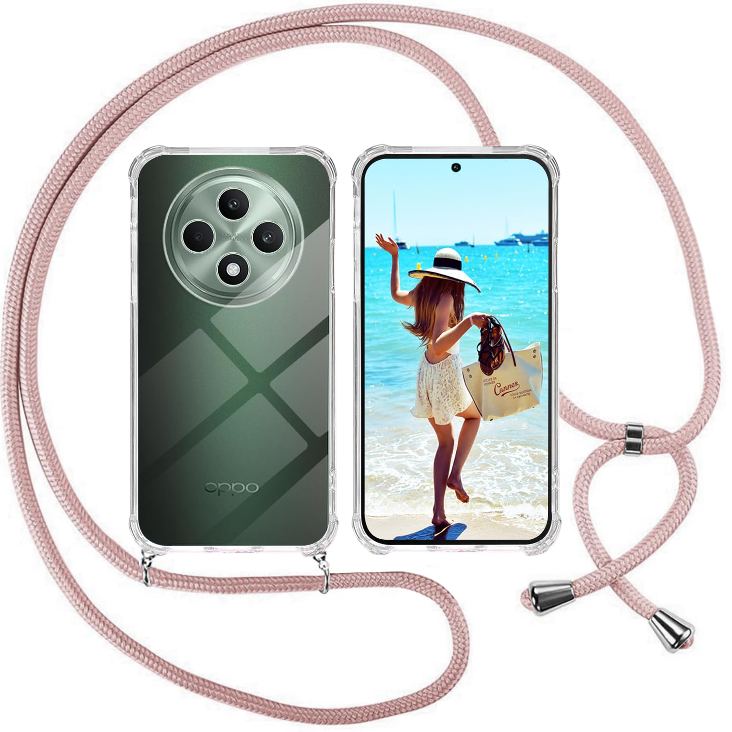 Paekear Custodia Con Tracolla Per Oppo Reno 12 FS / Reno 12 F - Cover Trasparente In Silicone Morbido Con Cordino Regolabile - Antiurto E Antigraffio