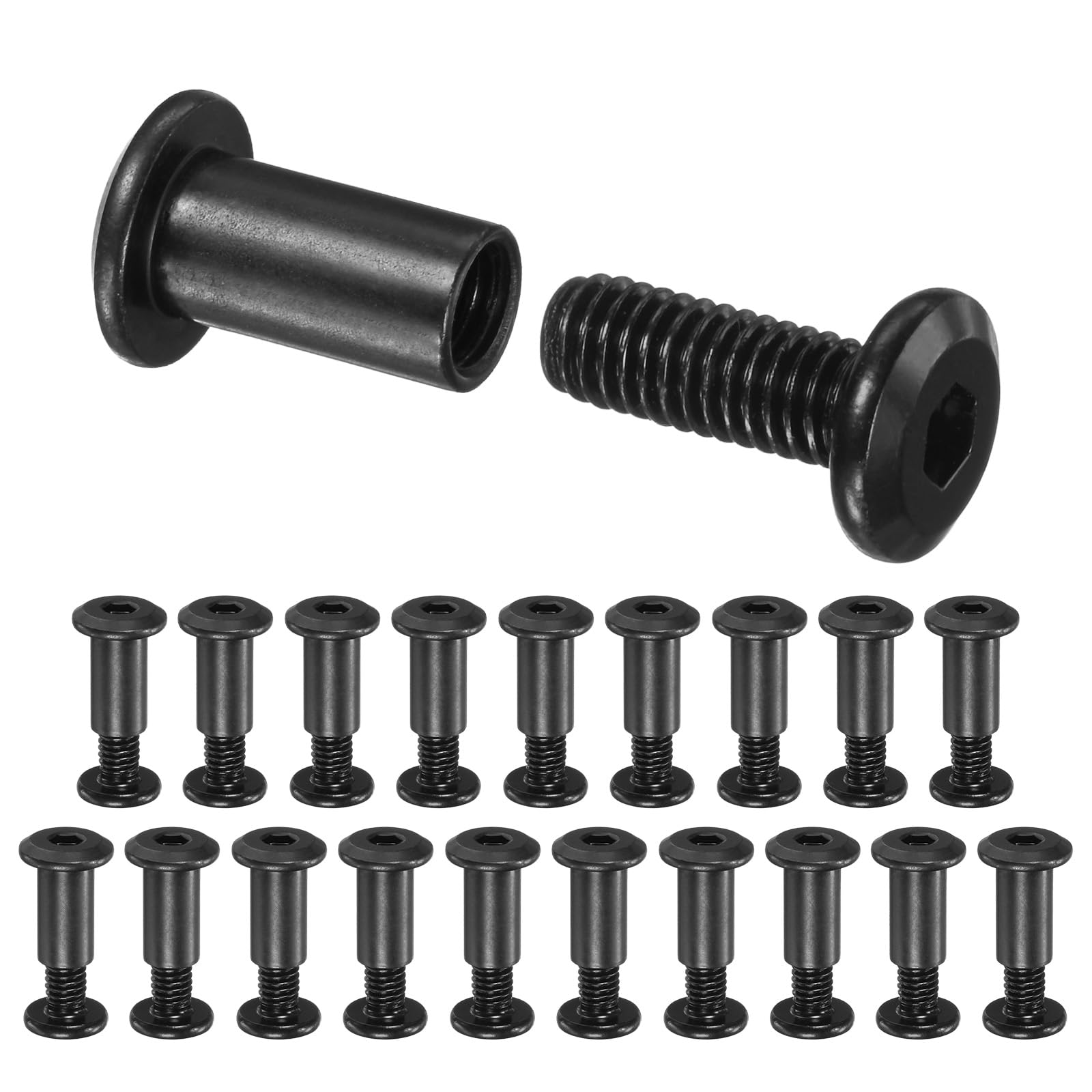 M METERXITY 20-Pack Hex Drive Socket Cap Bolt, M6 x 16mm Carbon Steel Furniture Connector Bolts Barrel Nuts for Furniture Assembly/Cabinet/DIY Binding Post Screws Rivet Fasteners [Black]