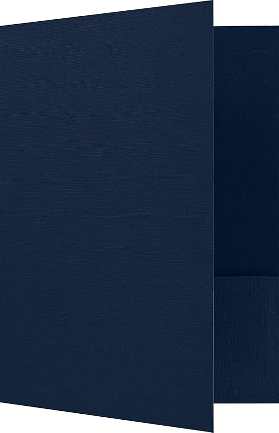 LUXPaper 9" x 12" Presentation Folders | Two Pocket | Nautical Blue Linen | 100lb. Cover | 25 Qty