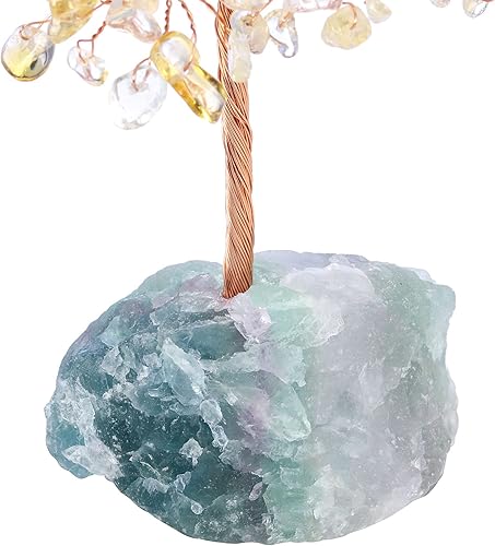 Miniatura 4 de Jovivi Árbol de cristal de citrino natural, cristales curativos crudos, base de fluorita, árbol de dinero bonsái para decoración de mesa de oficina