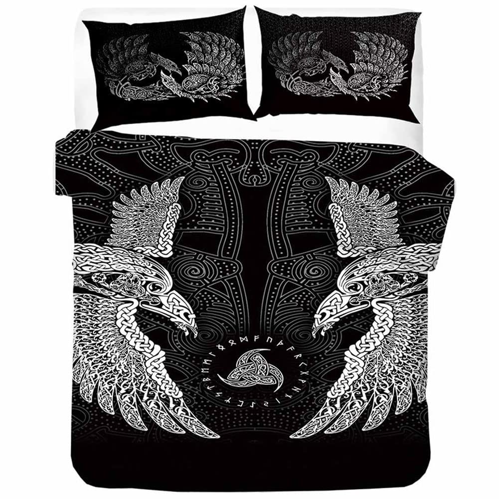 Housse de couette 3D corbeau d'Odin en microfibre super douce pour lit deux personnes