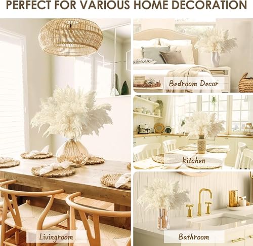 Miniatura 7 de 20 piezas de decoración de hierba de pampa blanca, hierba de pampa seca natural, relleno de jarrón corto de pompas a granel, plumas de flores secas
