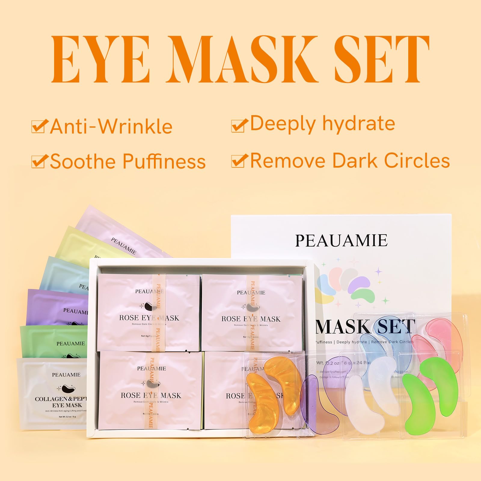PEAUAMIE Augen-Patches mit Kollagen und Hyaluronsäure, Augenmaske gegen Falten, Augenringe, Gesichtsmaske, Hautpflegeprodukte, 24 Paar