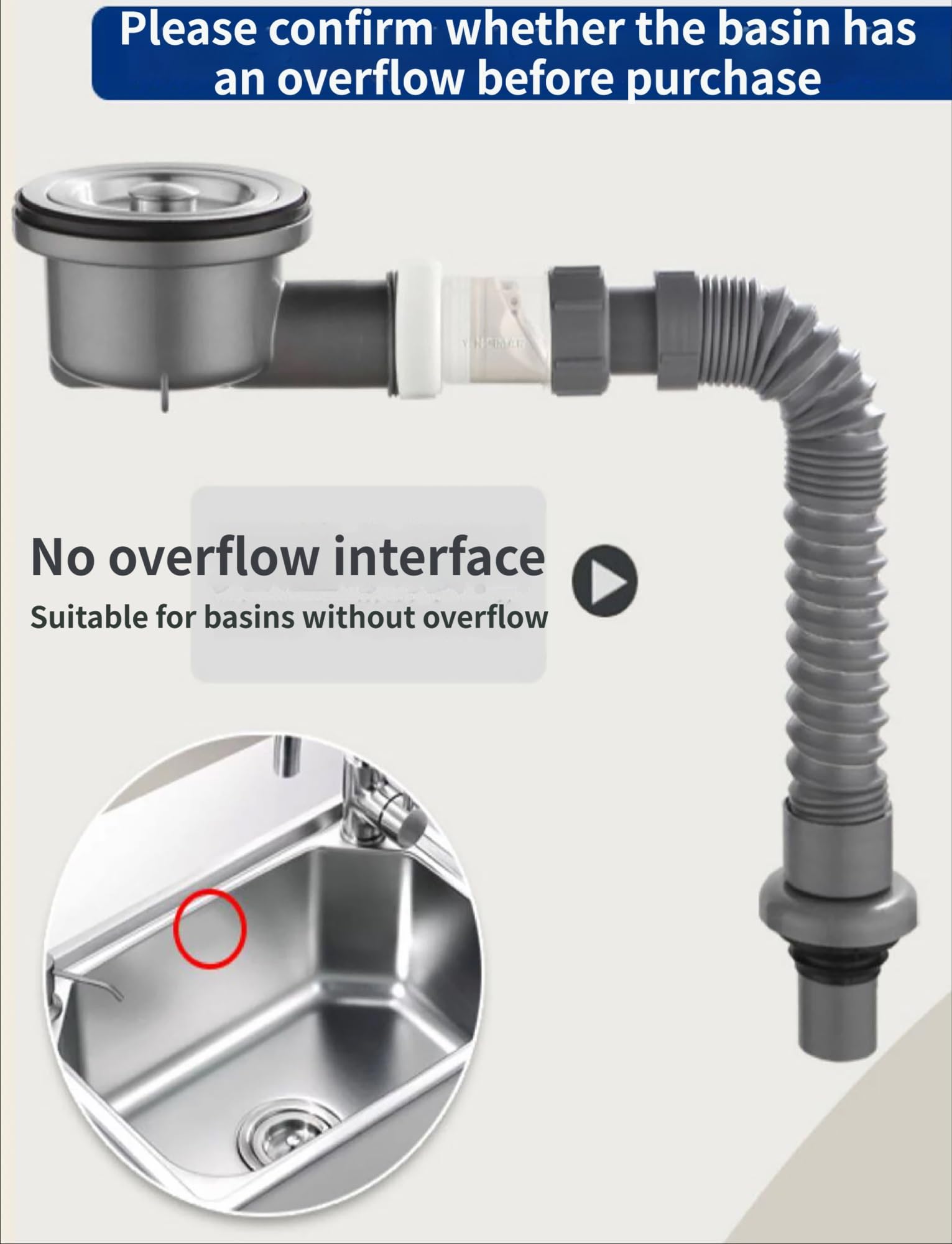 Tubo di scarico per lavello da cucina con valvola di ritegno anti-odore, tubo salvaspazio, facile collegamento a troppopieno, ideale per uso domestico e soluzioni di drenaggio efficienti
