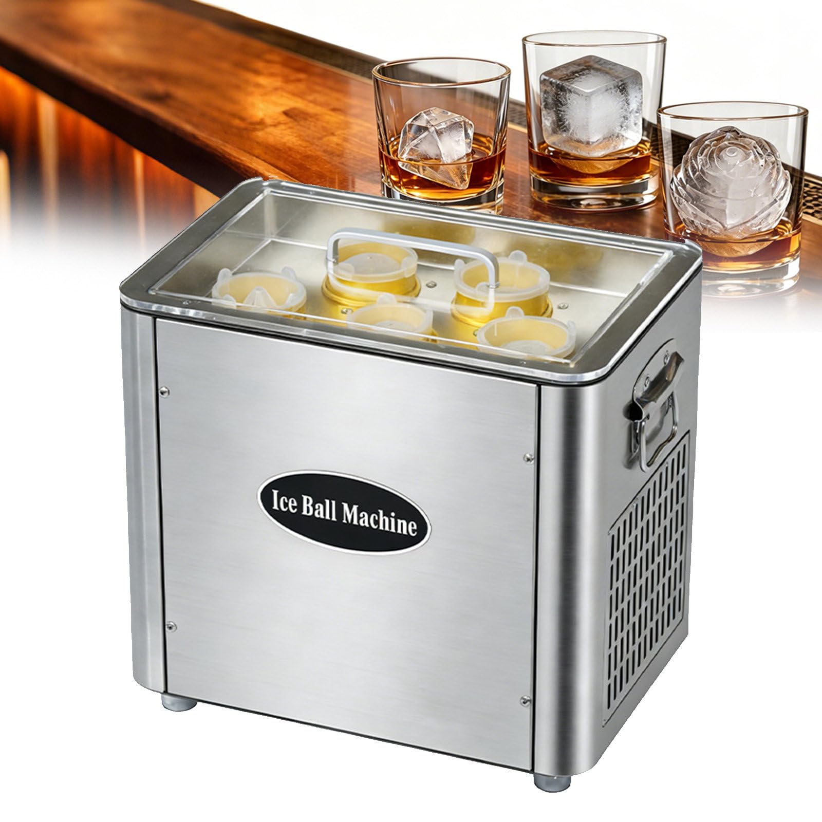 Gykozy Commercial Clear Ice Maker - Fast 1.5H Production, Multi-Shape Ice Ball Molds, Ideal Round Ice Cube Maker For Bartenders & Home Bars, Perfect Slow-Melting Sphere Ice
