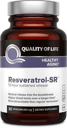 Quality of Life - Potente antienvejecimiento - Fórmula totalmente natural Resveratrol SR - 30 Vegicaps