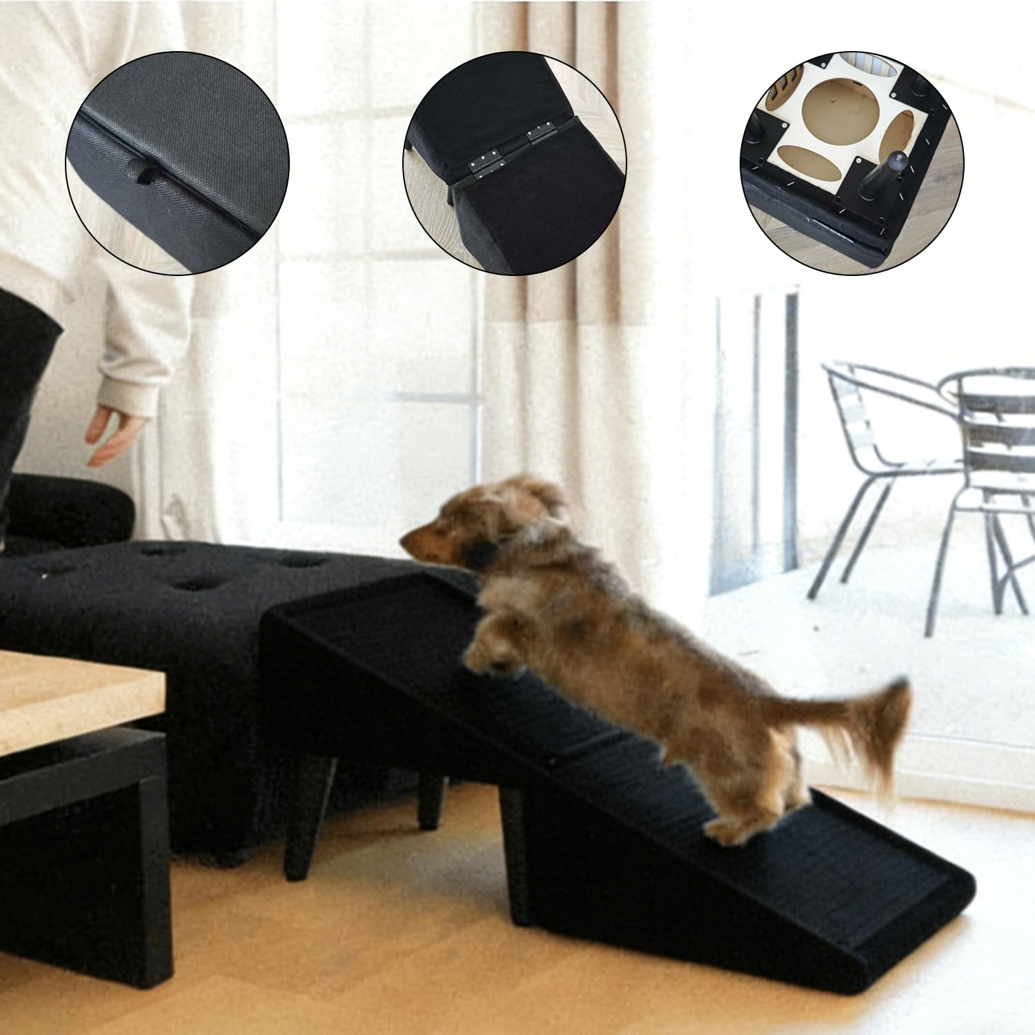 Rampas para perros, escaleras y peldaños para perros para camas y sofás, escaleras para perros para camas y sofás, escaleras inclinadas para perros pequeños, gatos – negro