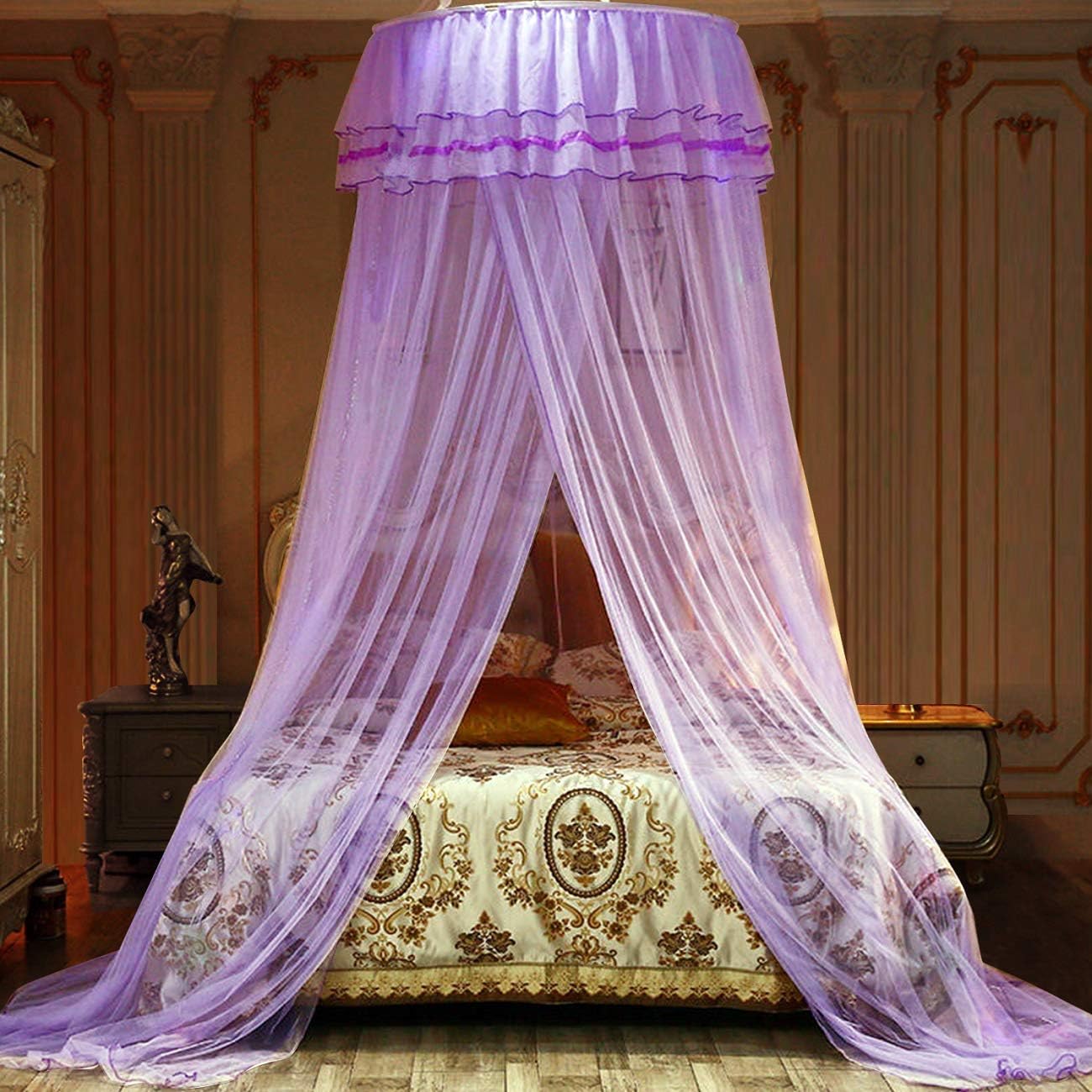 Jolitac Bed Canopy Lace Mosquito Net for Girls Beds, Unique Princess Play Tent Mesh Canopies Large Lace Dome Curtain Drapes Home & Travel (Purple)