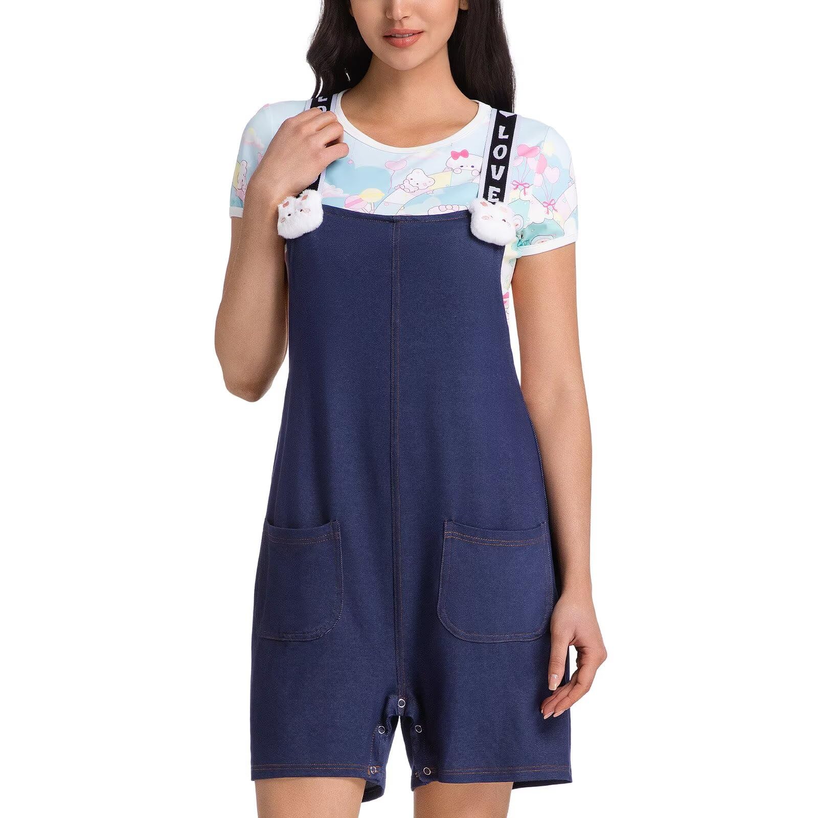 Landofgenie Overol de dormir con correa ajustable para hombres y mujeres, pijama suave de aspecto vaquero para adultos