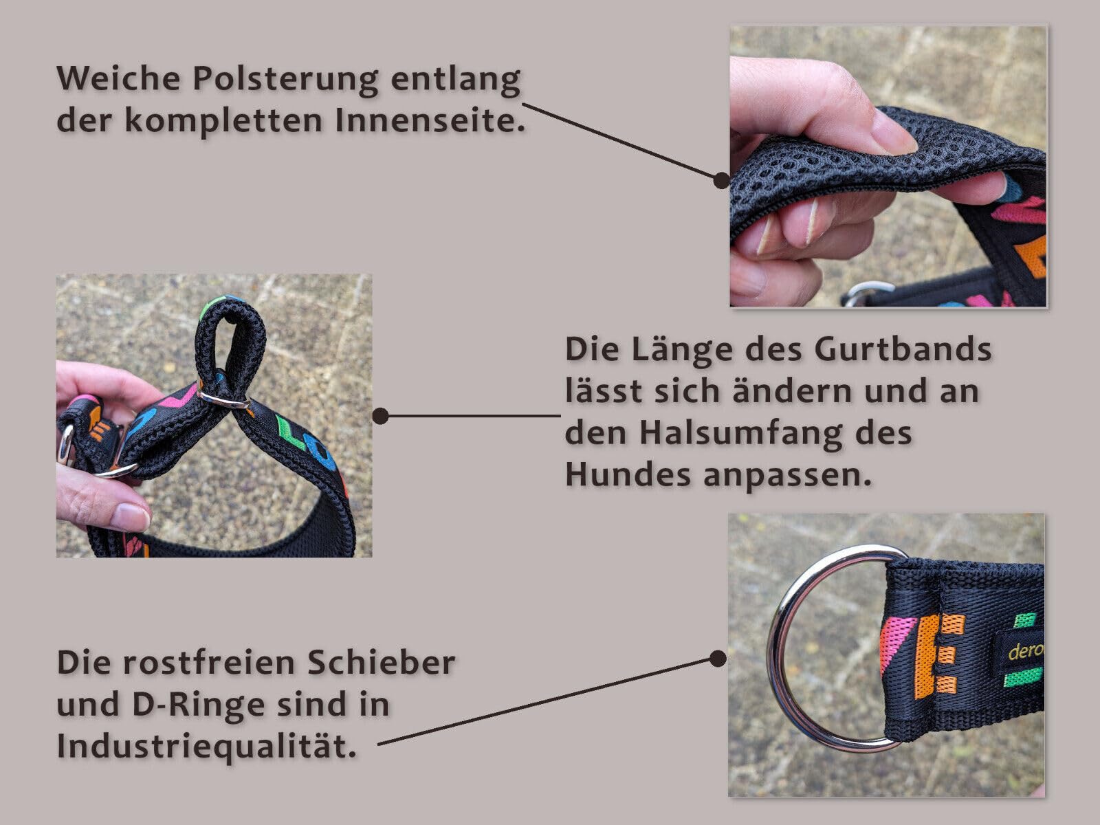 Martingale Hundehalsband 4cm breit, verstellbar, Zugstopp, bis 48cm Hals- 54cm Kopfumfang