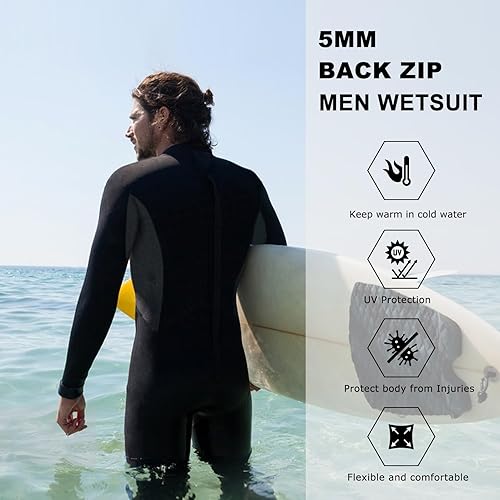 Miniatura 7 de DEHAI Traje de neopreno de 0.197 in para hombre, con capucha, manga larga, cremallera frontal, traje de baño térmico en agua fría, mantiene el calor