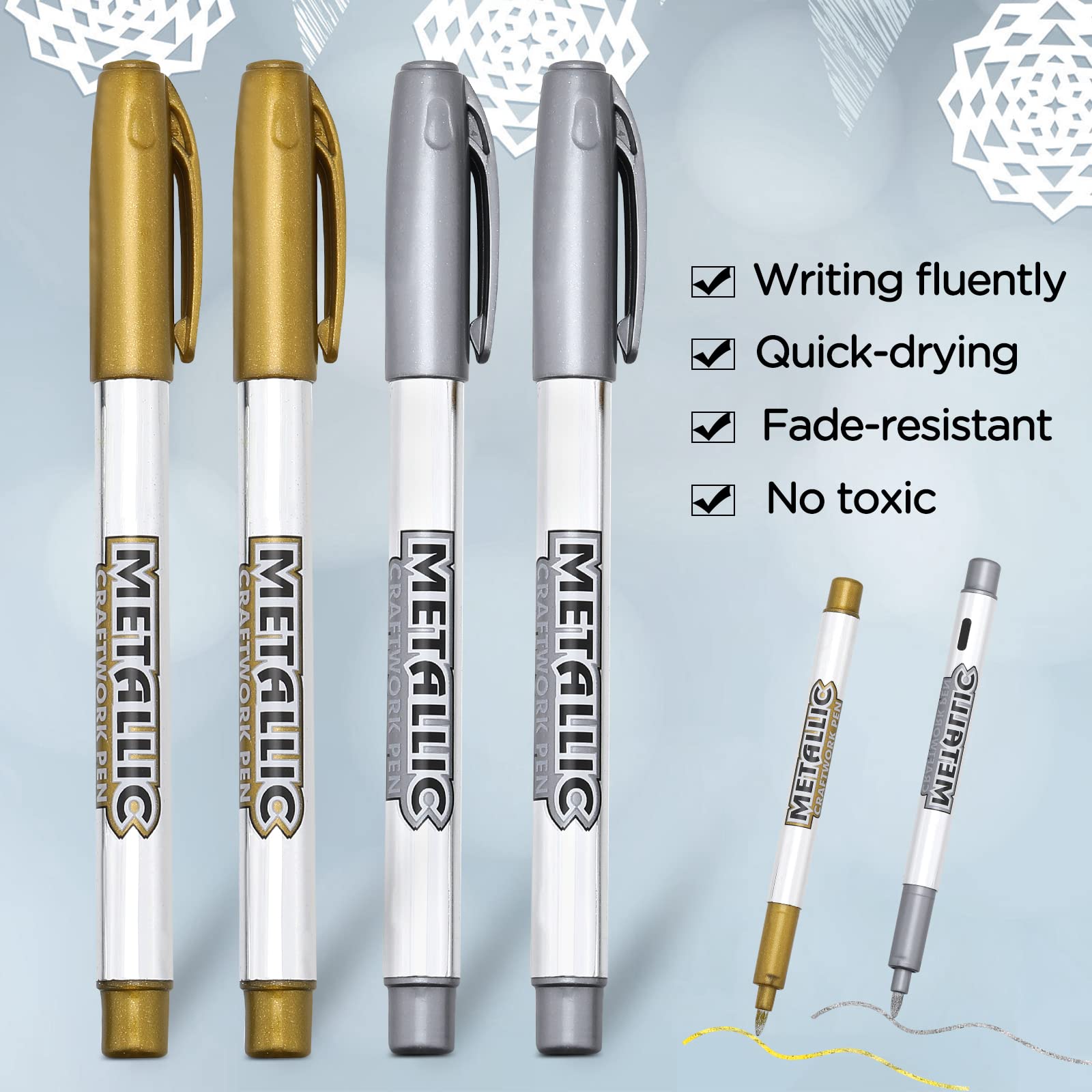 Prousky Gold Silver Ink Metallic Marker Pens Shiny Highlight Pens