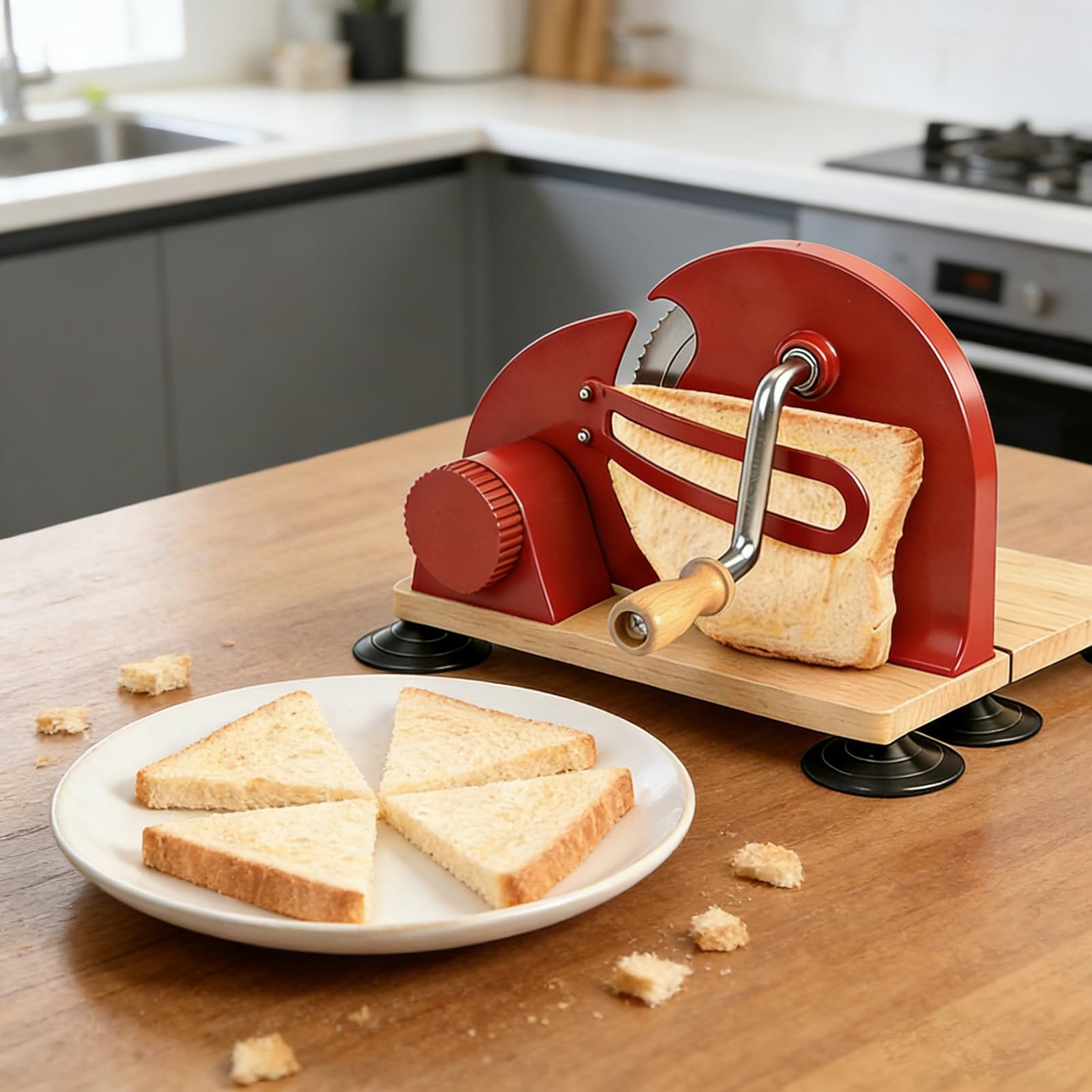 Sxhlseller Sxhlseller Korba Ręczna Krajalnica do Chleba Regulowana Krajalnica do Bochenka na Zakwasie Pieczenia Chleba w Kuchni Stal Nierdzewna Różnych Rodzajów (czerwony) (czerwony)