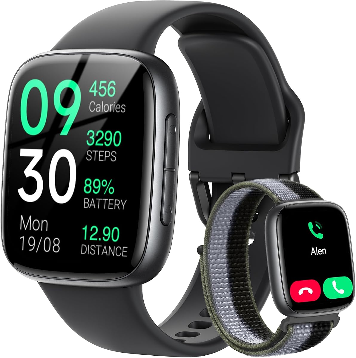 Fitpolo Smart Watch, 1.85" AMOLED Fitness Tracker with Bluetooth Call, Heart Rate/Sleep/SPO₂ Monitor, 100+ Sports Modes, 3ATM Waterproof Smartwatch for Android/iPhone/Samsung, Includes 2 Bands