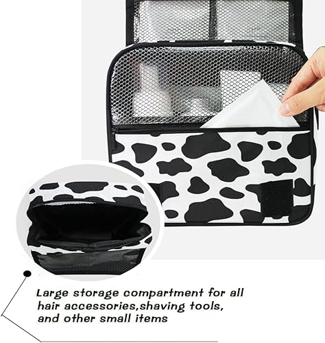 Miniatura 5 de Neceser de maquillaje cosmético para mujeres, hombres y niñas, con gancho para colgar, organizador portátil de accesorios, Estampado de vaca