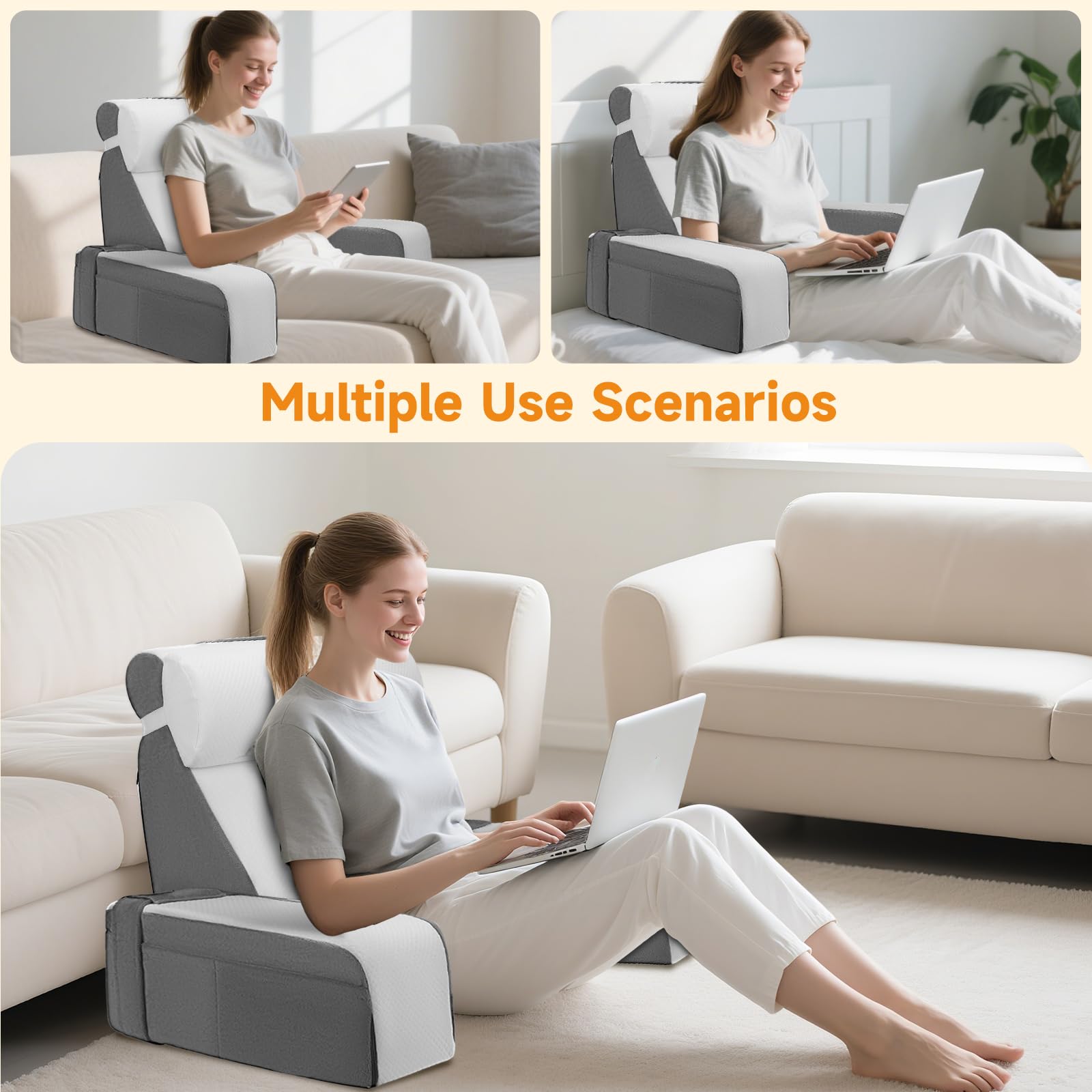 Cuscino da Lettura per Letto e Divano, Cuscino Lombare in Memory Foam con Cuscino Cervicale e Braccioli Rimovibili, Cuscino Lombare per Adulti per Leggere Guardare la TV Videogiochi