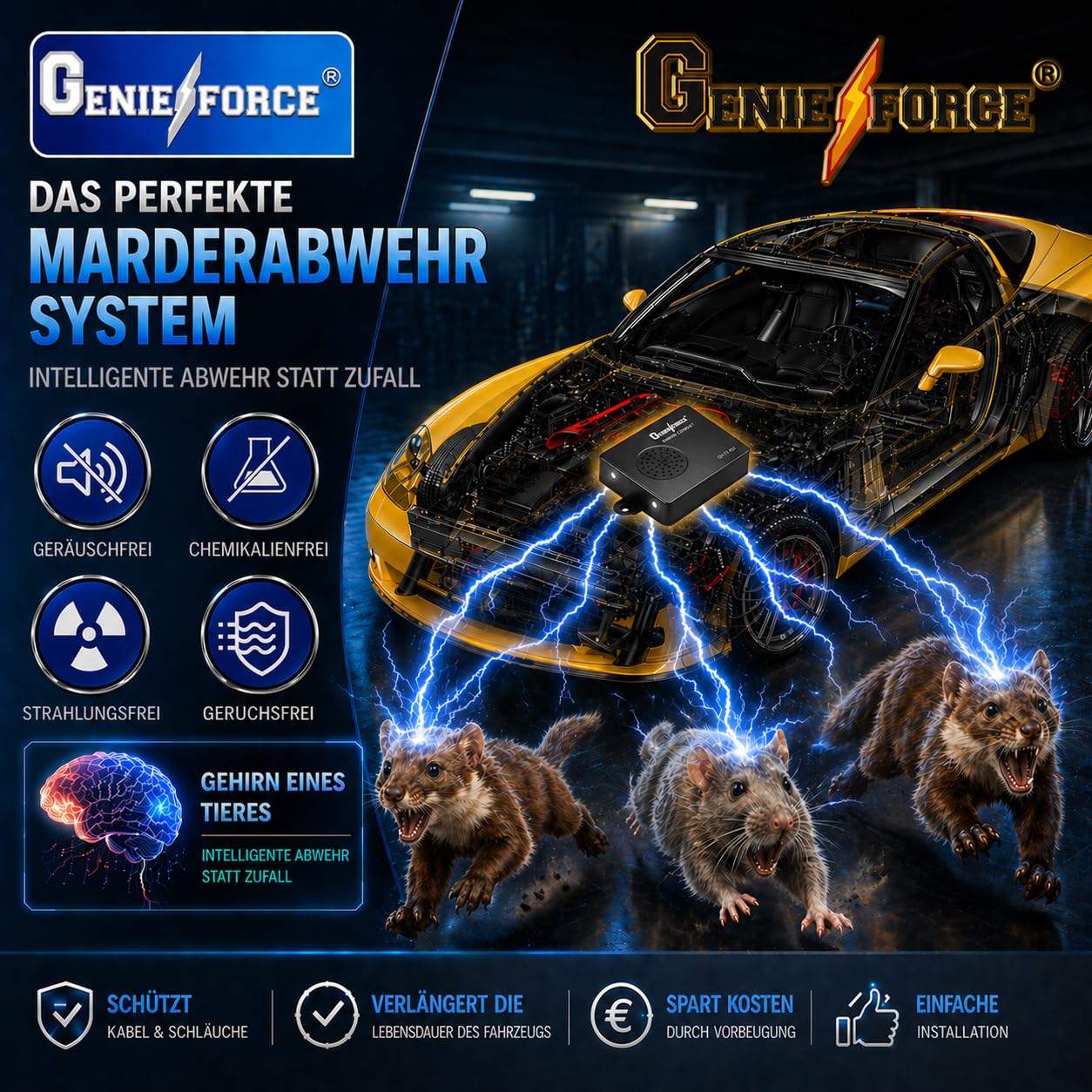Genieforce [2 Set] Marder Combat+ Marderschutz, Marderschreck Ultraschallgerät, Marderabwehr fur Autos und Kraftfahrzeuge - GF-T7-5X