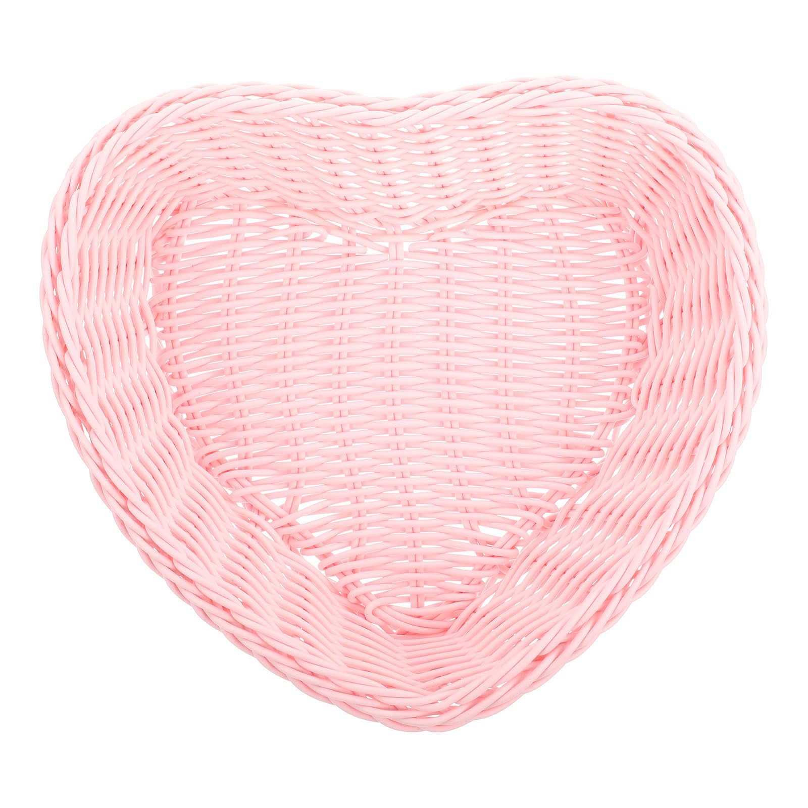 Cabilock Heart Shaped Woven Storage Basket, Pink Bread Holder, Creative Rattan-Like Design for Snacks, Fruits, and Home Organization, 9.44 X 8.66 X 2.36 Inches