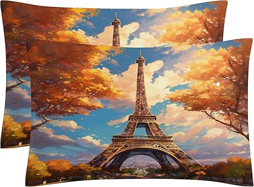 Miniatura 2 de OmErsa Juego de funda de edredón de la Torre Eiffel, tamaño individual, 3 piezas, funda de edredón natural y 2 fundas de almohada de microfibra