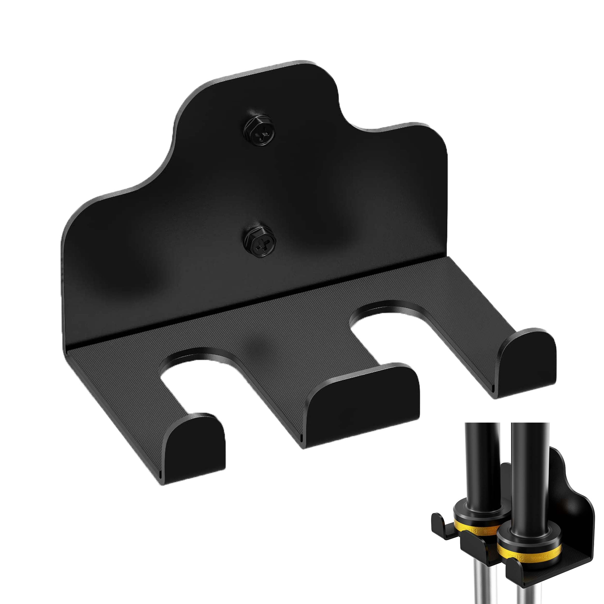 Olympic Barbell Hanger Wall Bracket, Barbell Rack Holder Wall Mount, Holds Under 1.3 Inches Bar Size, Space Saving Commercial or Home Gym Storage Accessory 2 Hook Black