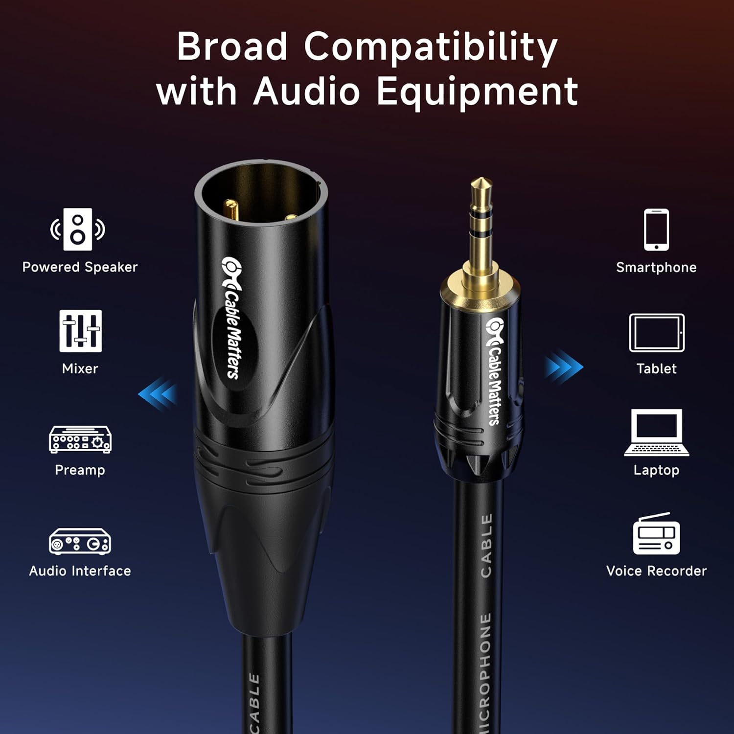 Cable Matters 3.5mm to XLR Cable - 25ft, Male to Male XLR to 1/8 Inch Cable, Compatible with iPod, MP3 Player, Laptop, Voice Recorder, and More, Black – Not for Microphone Use