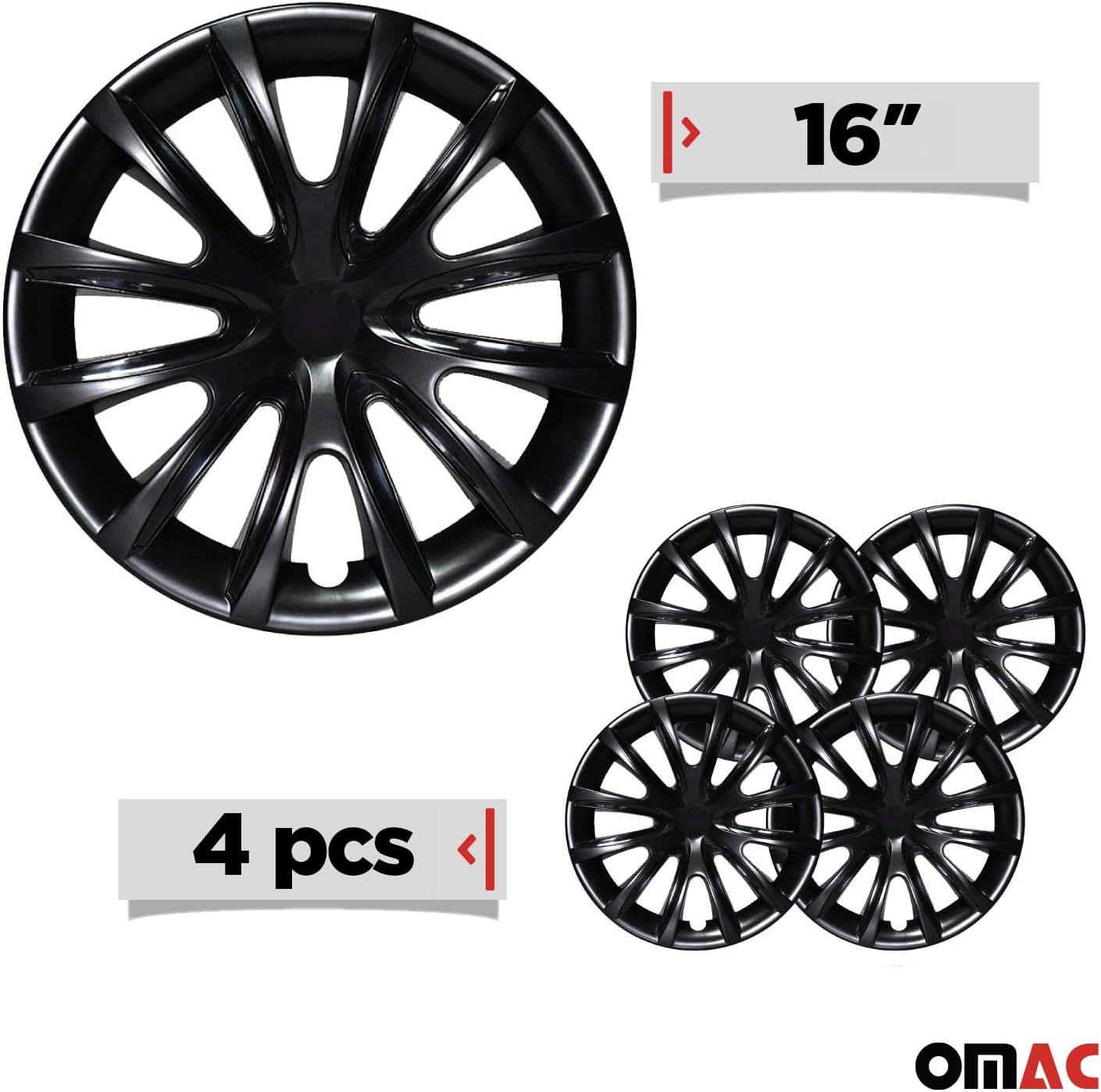 OMAC - Black Gloss Hub Caps 16 Inch Set of 4 for Subaru Forester 1998-2026, Tapas para Rines 16, Premium Wheel Covers 16 Inch, R16 Rim Cover Set, Snap On Durable Car Replacement Exterior Accessories