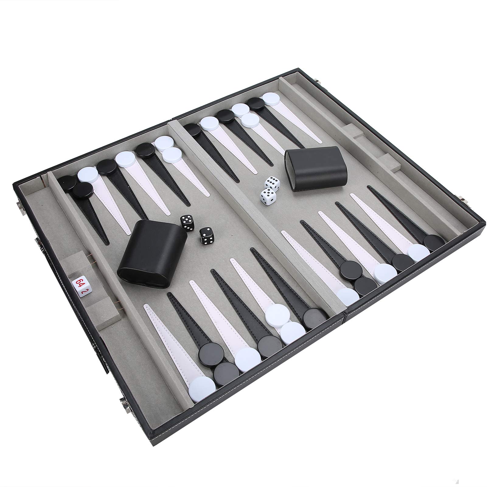 PU Leder Schach Aufbewahrungsbox Legierung Schach Geschenk Koffer mit Aktentasche Stil 38,4 x 23,1 x 5,6 cm, inklusive 5 Würfel, 30 Pokerchips, 2 Würfelvibratoren