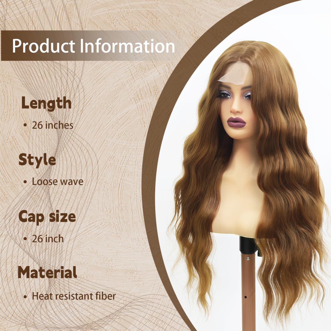 GIANNAY Long Brown Wavy Wig for Women 26 Inch Middle Part Curly Wavy Wig Natural Looking Synthetic Heat Resistant Fiber for Daily Use