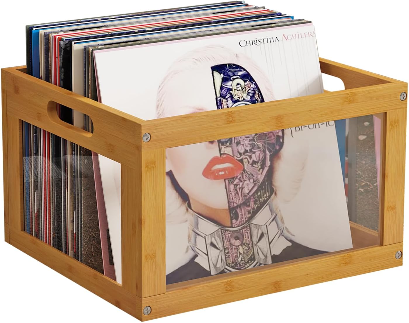 AEEHFENG Vinyl Record Storage Record Crate Bamboo Visual