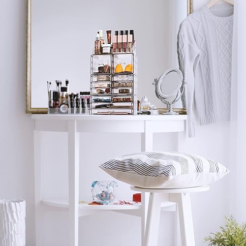 Miniatura 7 de Sorbus Organizador de maquillaje grande, organizador de joyas y maquillaje apilable transparente para tocador, almacenamiento de baño, aparador, 12