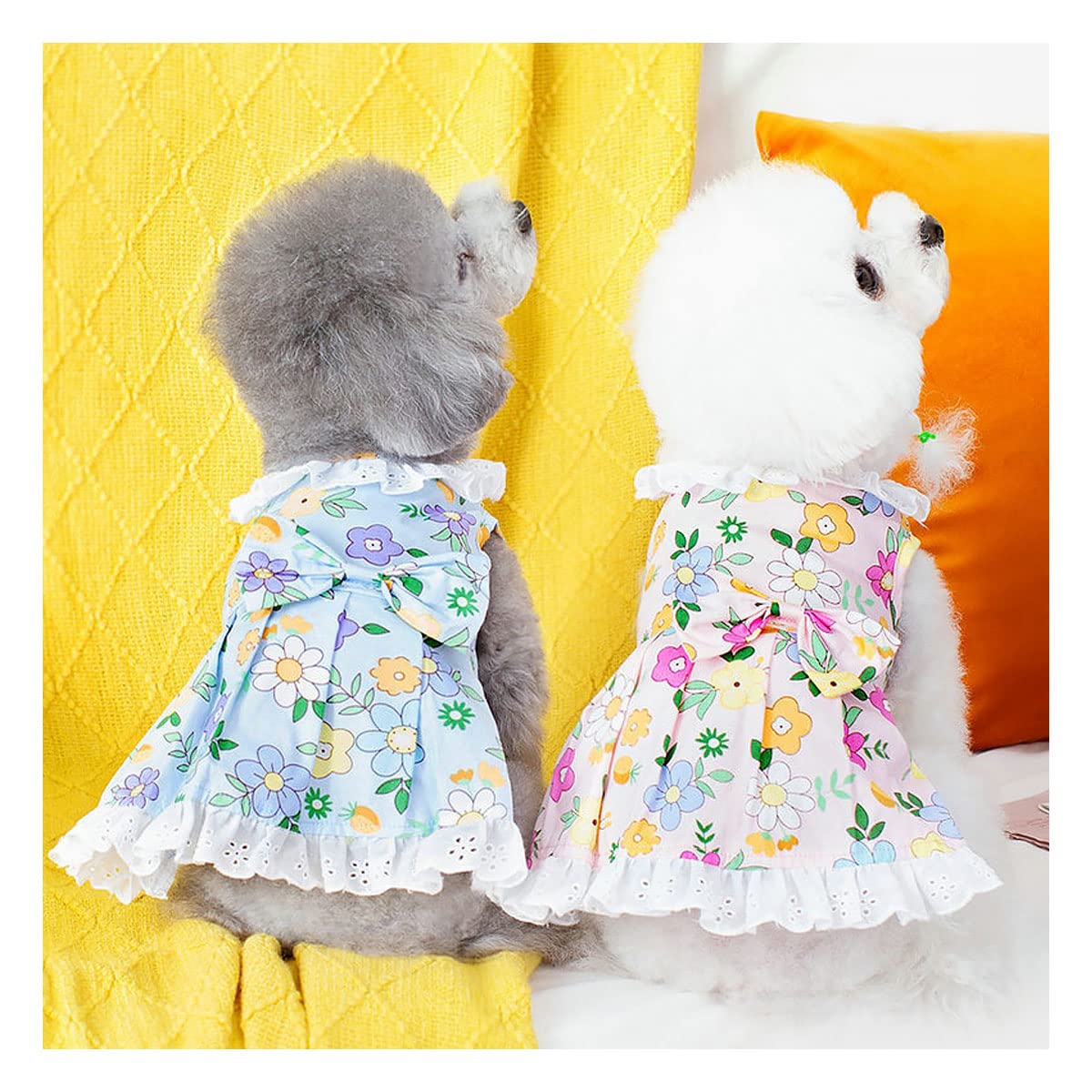 ペット用品 ワンピース 犬・猫服 ドレス 花柄 紫色 ホワイト XSサイズ オーダーメイド可能〉猫服 犬服 ペット服 ネコ 多い花模様