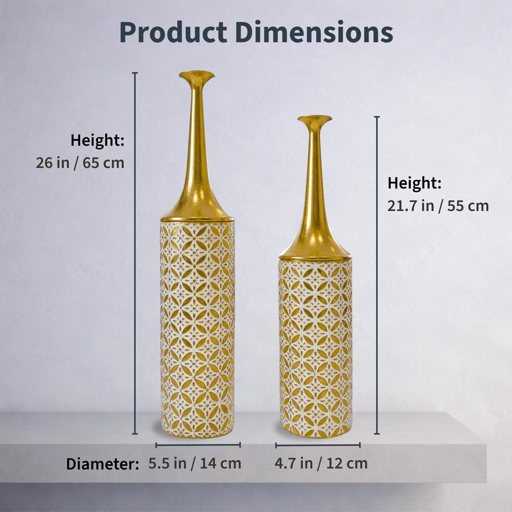 Leewadee Lot de 2 Grands Vases sur Pied Métal pour Pampa | 2 Vases Déco pour le Salon, en paire près cheminée & TV pour Pampa & branches. Incassable, sans éclats