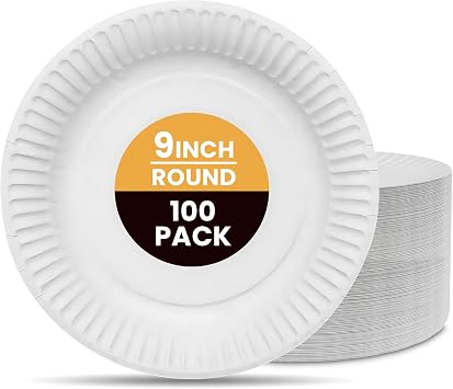 9-inch Uncoated Disposable Paper Plates [200-Pack] 9" Everyday White Paper Plates