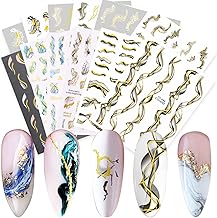 Zepitniy 12 Feuilles Stickers Ongles Nail Art Élégance Nail Autocollantes Marbre Française Sticker Autocollant Ongle Deco Manucure Autoadhésif Autocollants Ongle pour DIY Nail Art Décor