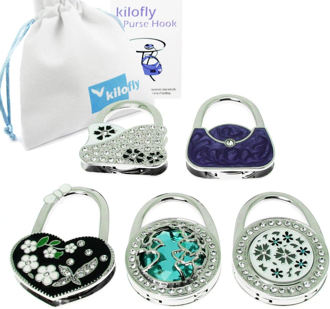 kilofly Purse Hook [Set of 5] - Foldable - Floral Lake, with kilofly Pouch