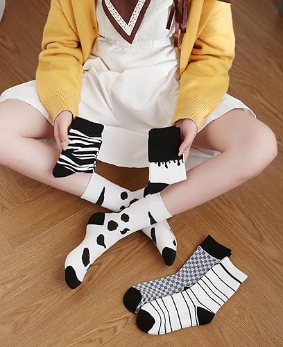 Miniatura 5 de Joylife Calcetines con patrón de vaca, calcetines de cuarzo negro y blanco, calcetines de vestir a cuadros para mujeres, dama, niñas, paquete de 7