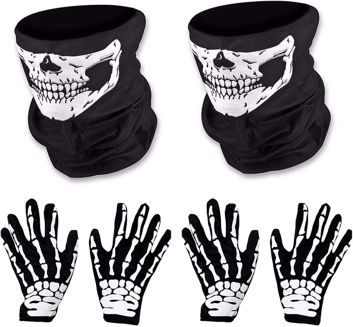 2 Set White Skeleton Gloves and Skull Face Mask for Adult Halloween