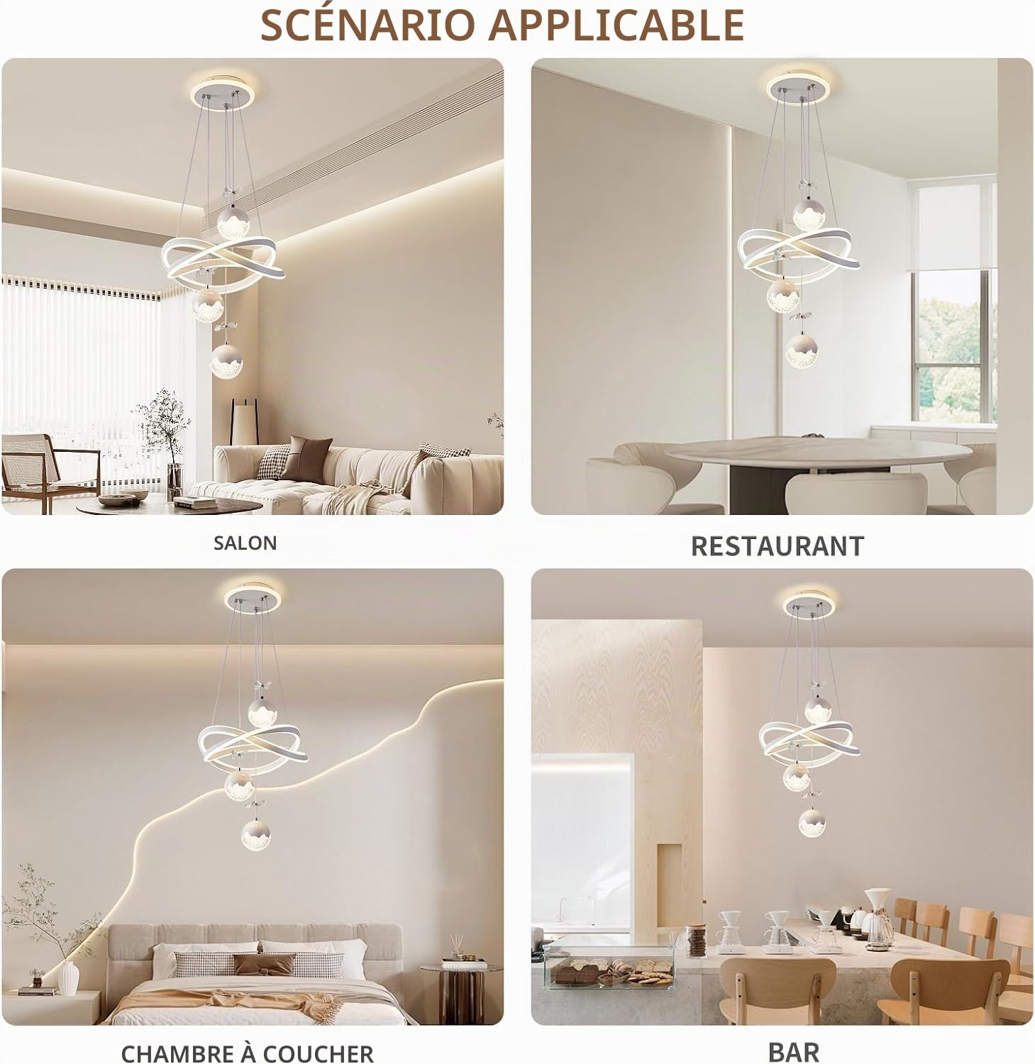 Lustre LED moderne éclairage décoratif d'intérieur suspension cristal à intensité variable en forme de fleur lampe suspendue table à manger 80W anneau aluminium blanc convient salle à manger sa