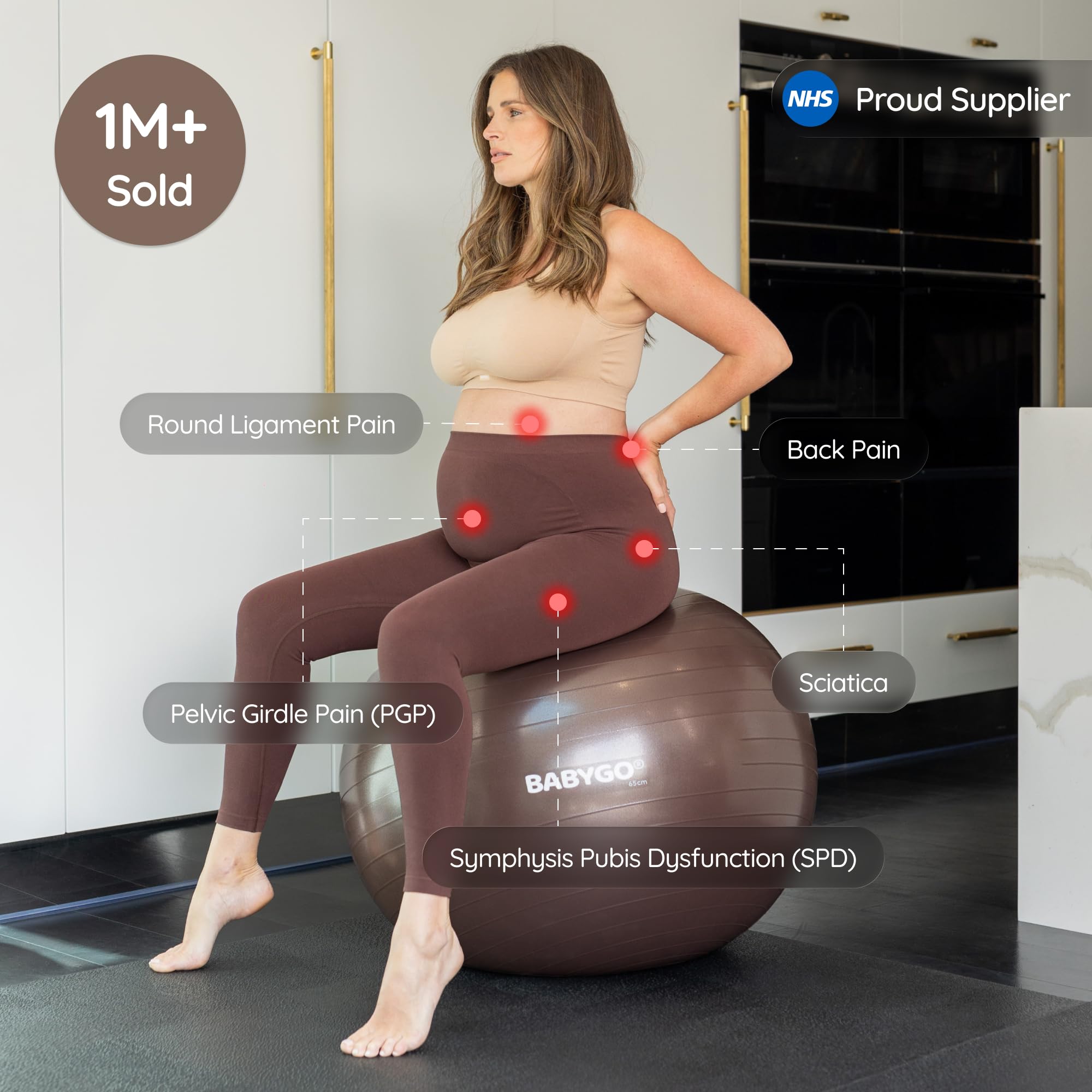 BABYGO Geburtsball – Schwangerschafts-, Yoga-Arbeits- und Übungsball und Buch-Set, Trimester-Zielgruppe, Schwangerschaftsphysio, Geburts- und Genesungsplan inklusive, Anti-Burst, umweltfreundlich