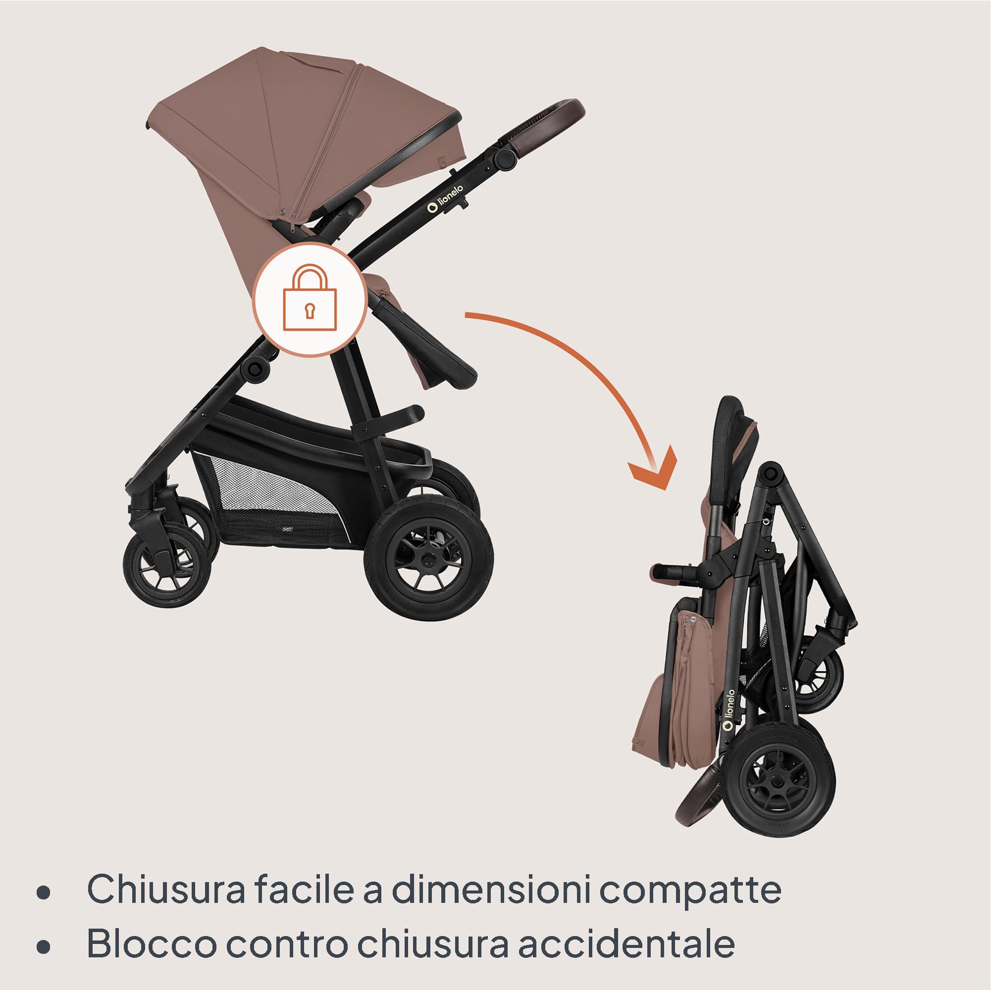 LIONELO Bianka Passeggino Trio 3in1 con Navicella Ovetto, Bambini 0-48 Mesi | Fino a 22 kg, Ovetto, Seduta Reversibile, Ruote Grandi, Cappottina XXL UPF50+, Pieghevole