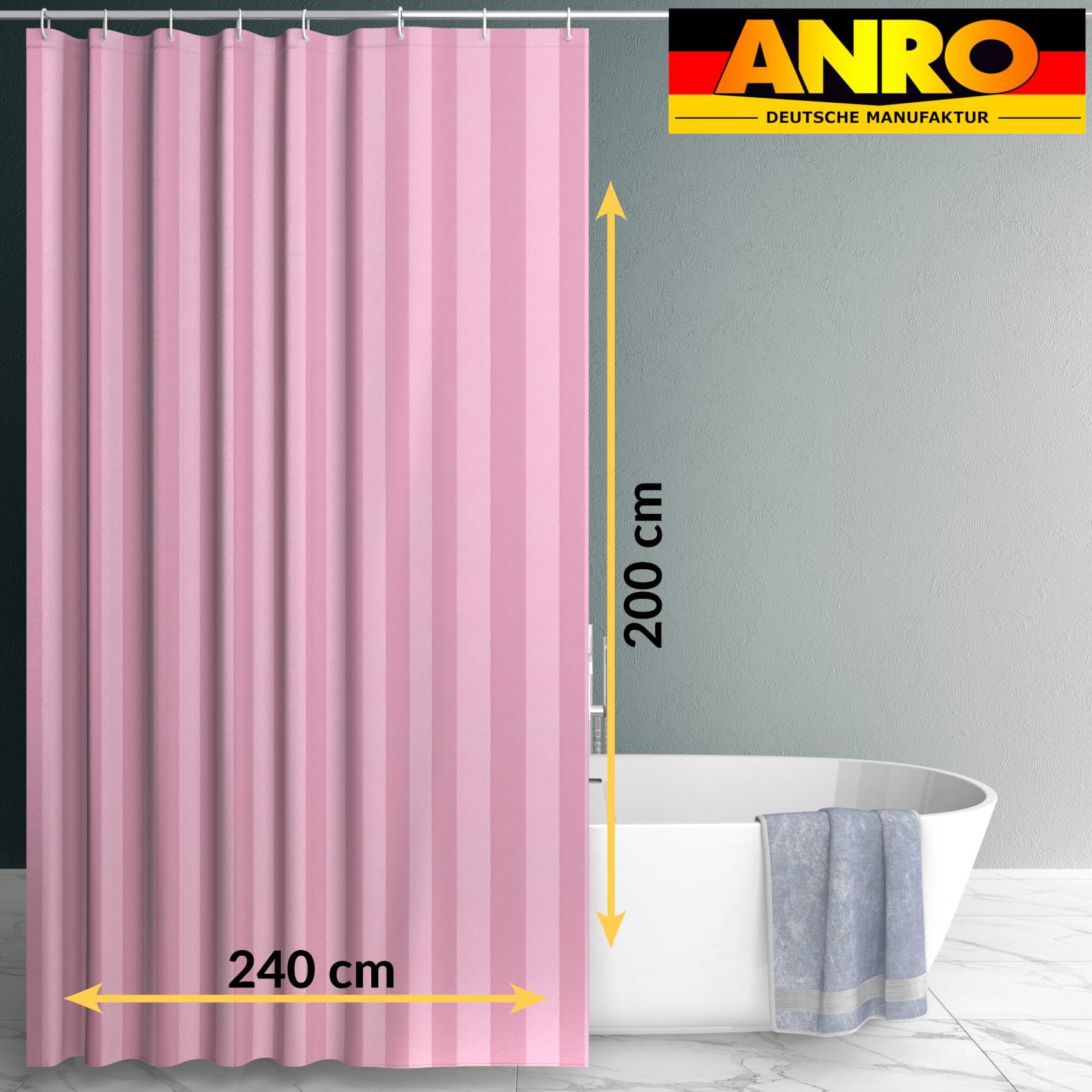 ANRO Tenda da doccia Rosa - poliestere impermeabile, lavabile, antimuffa, con anelli - 240 x 200 cm